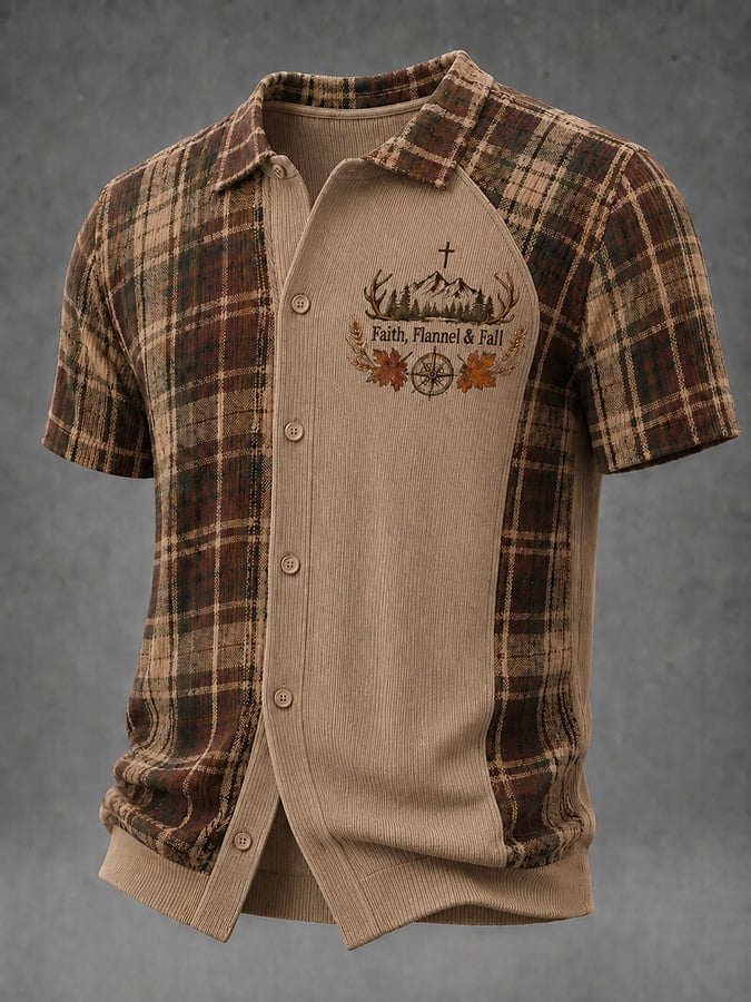 Men's Vintage Plaid "Faith" Print Autumn Top