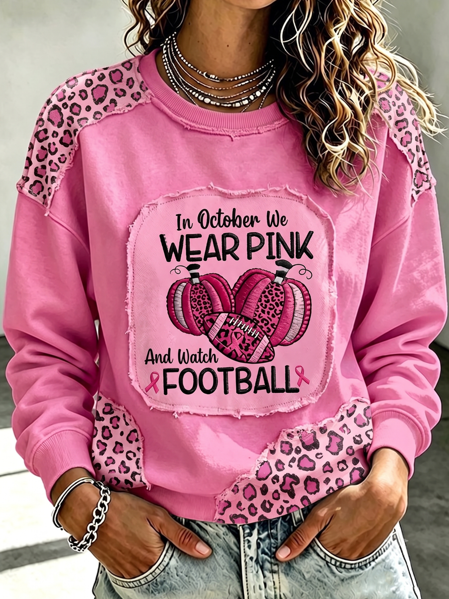 Ladies' Casual Gradient Pink Round Neck Sports Shirt