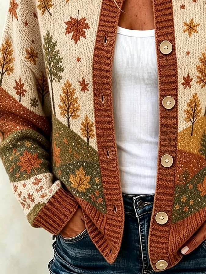 Women'S Casual Maple Leaf Knit Cardigan