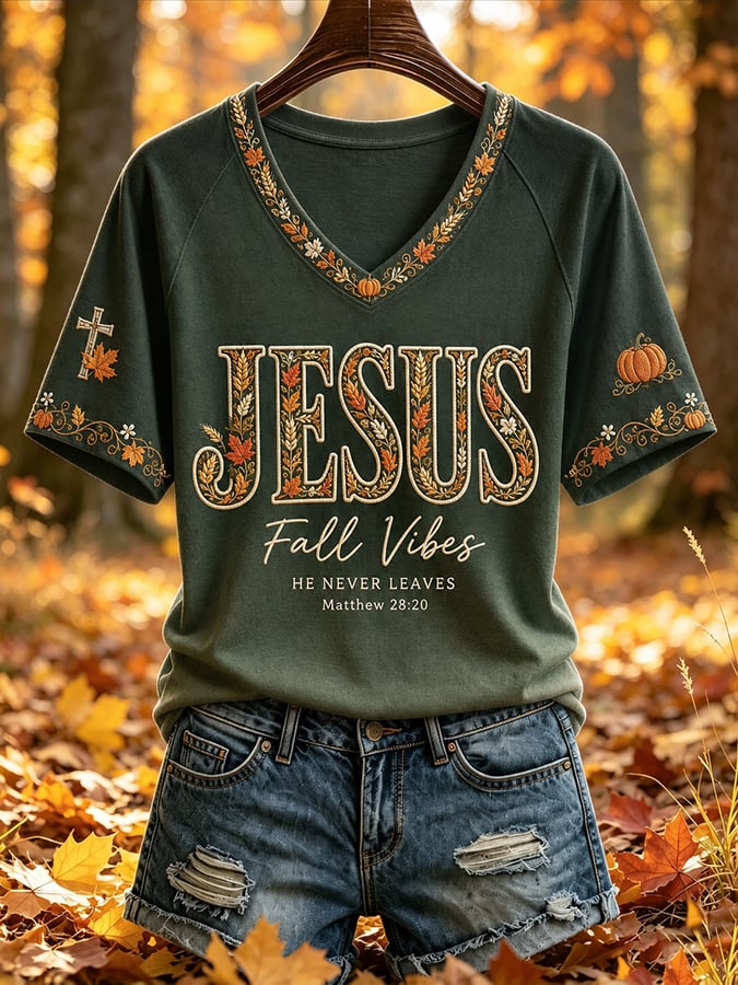 Women'S Casual Autumn "Faith" Print Top