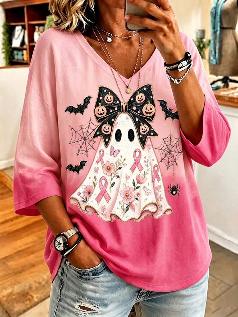 Women'S Casual Pink Chest Cancer Art T-Shirt