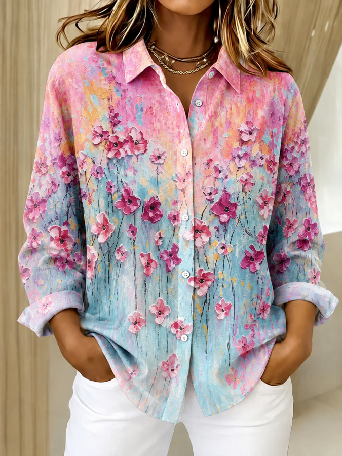 Women'S Casual Floral Art Printed Shirt