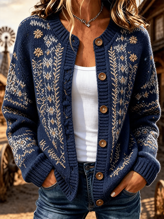 Women'S Casual Maple Leaf Knit Cardigan