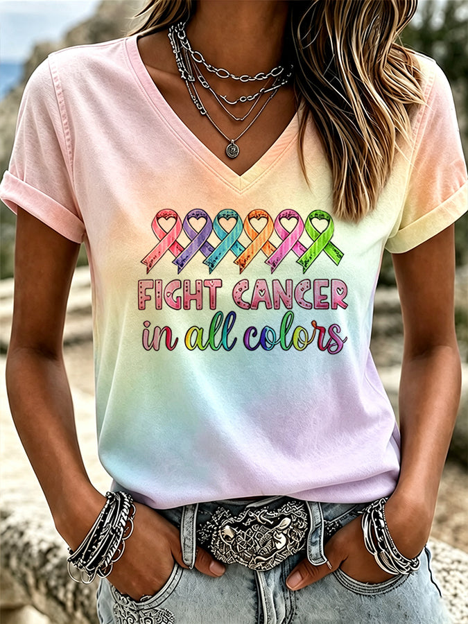 Women's All Cancer Awareness Printed Casual T-shirt