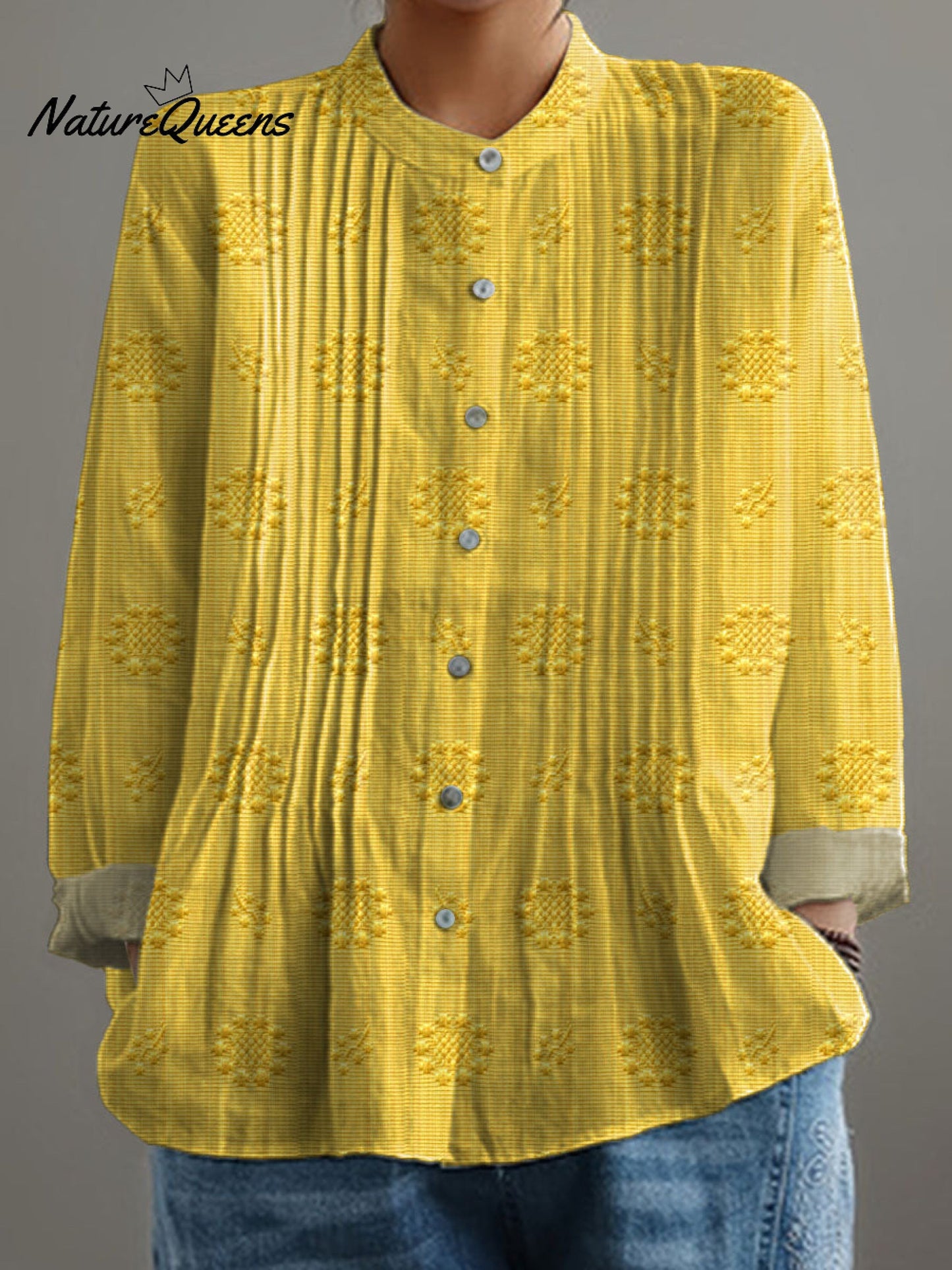 Women's Vintage Floral Art Print Casual Cotton And Linen Shirt