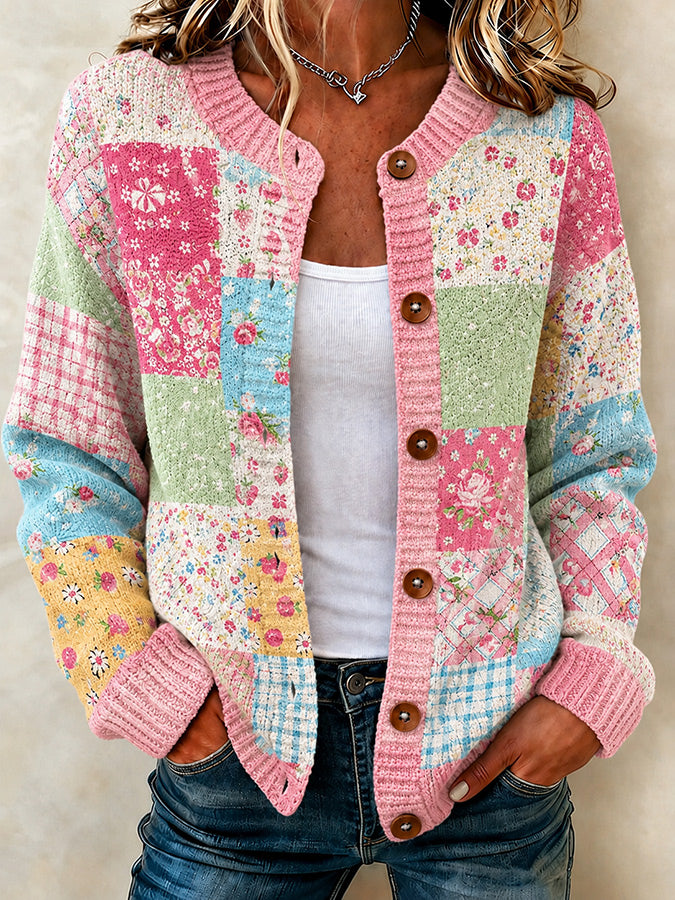 Women's Casual Floral Knitted Cardigan Top
