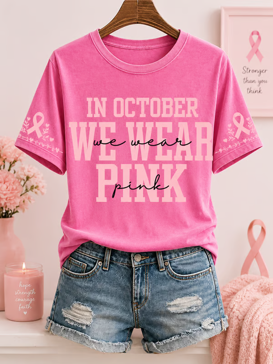 Women'S Pink Art Printed Casual T-Shirt