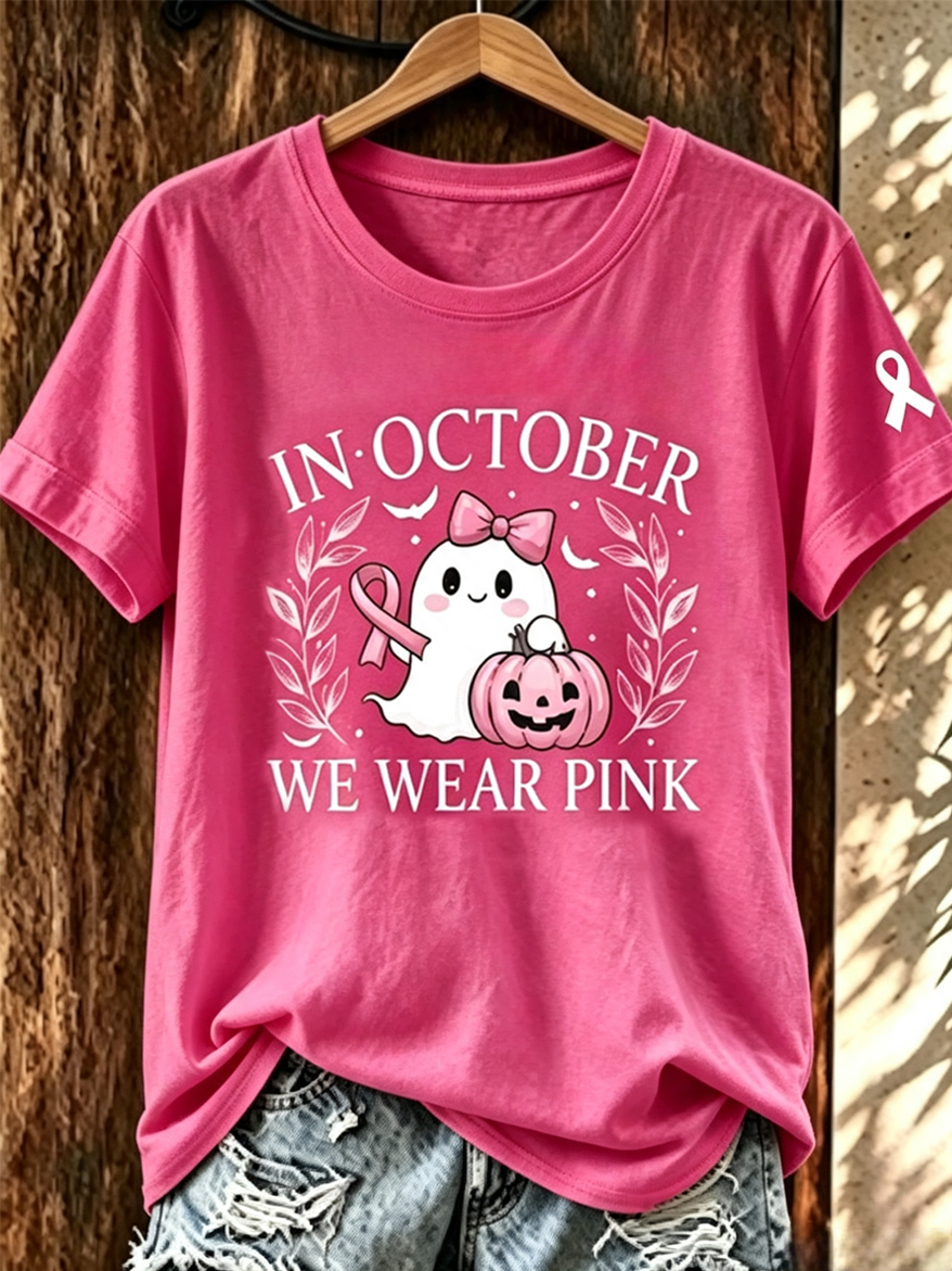 Women's Halloween Breast Cancer Awareness Print Casual Top