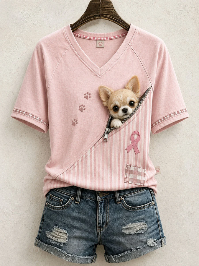 Women'S Cute Chihuahua Pattern Patchwork Art T-Shirt
