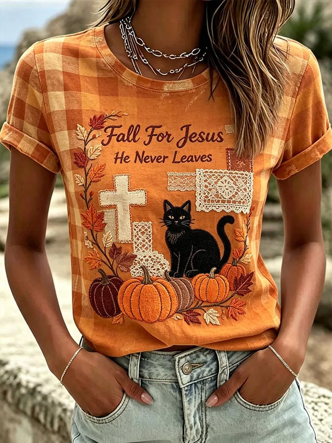 Women'S V-Neck Top With The Message "Fall In Love With Jesus, He Will Never Abandon You"