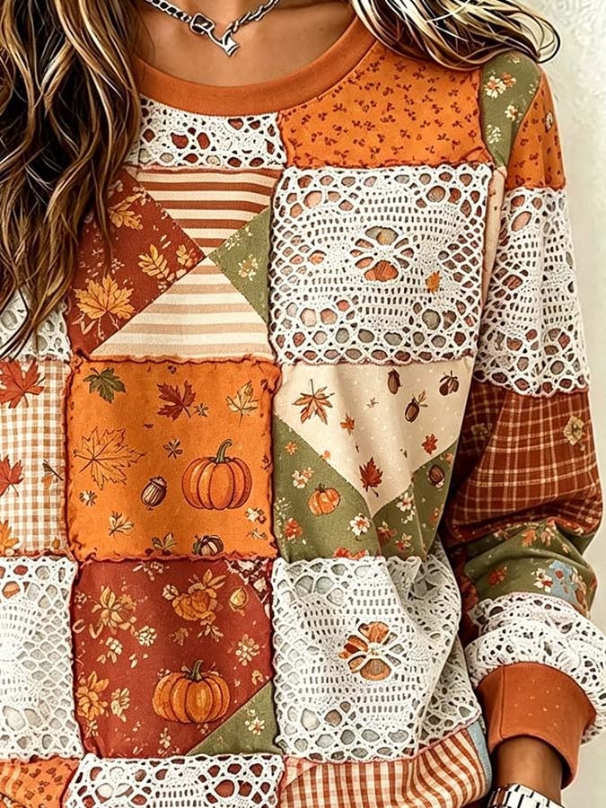 Women'S Casual Pumpkin Autumn Print Sweatshirt