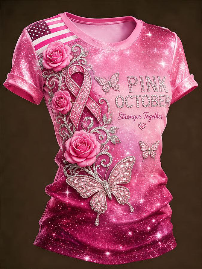 Women'S Pink Art Printed Casual T-Shirt