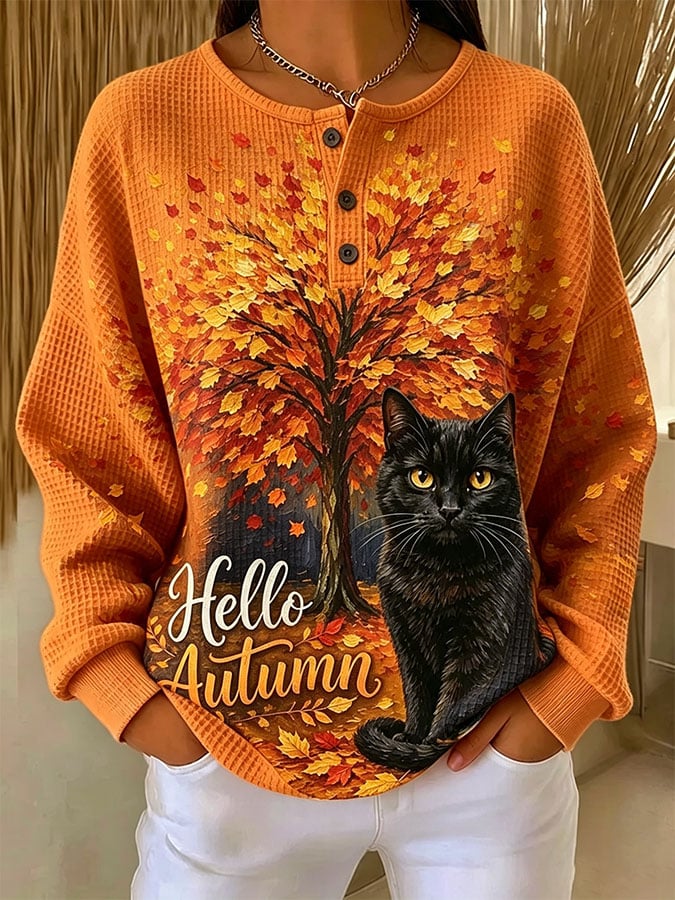 Women's Casual Printed Waffle Top