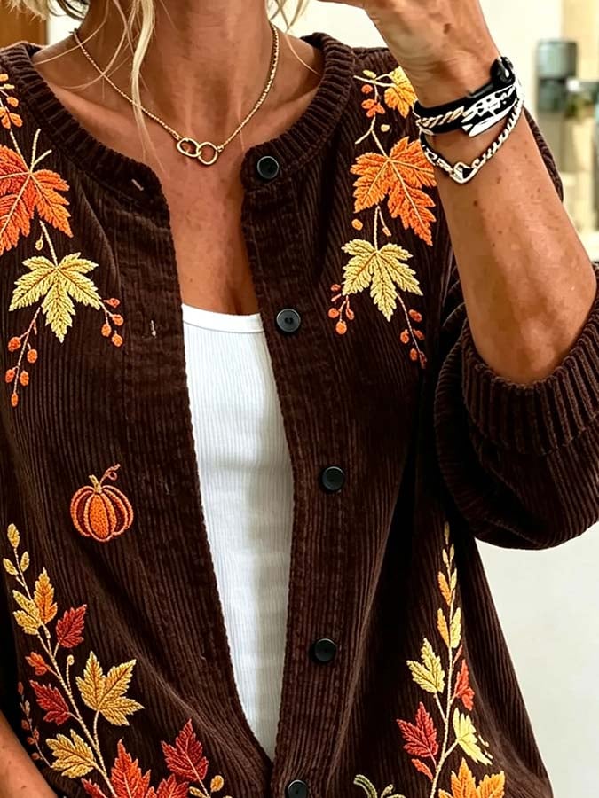 Women'S Casual Printed Corduroy Cardigan
