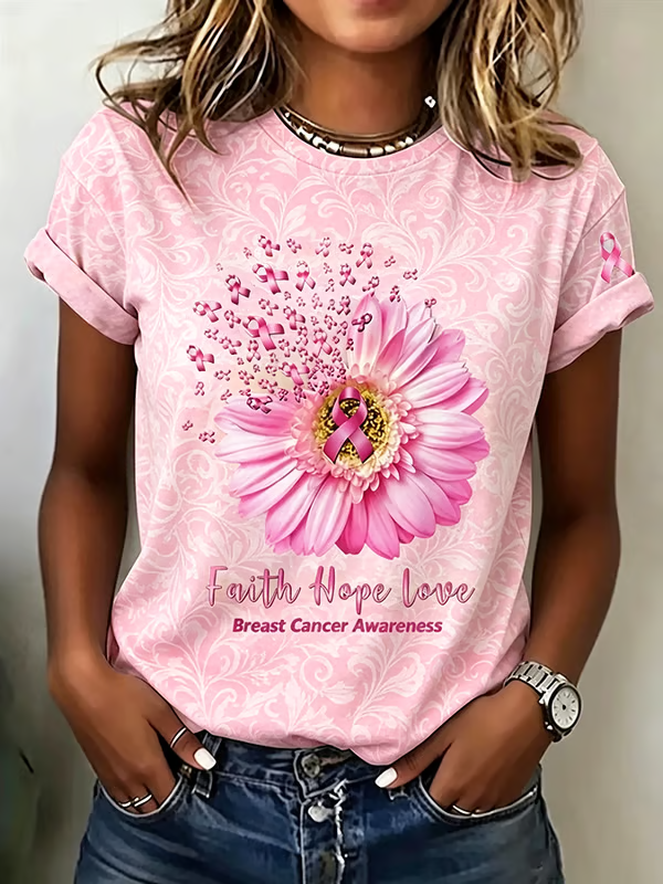 Women's Retro Breast Cancer Awareness Print T-shirt