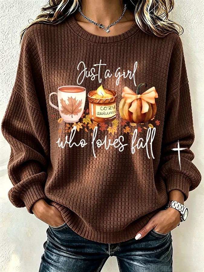 Women's Retro Just A Girl Who Loves Fall Print Hoodie