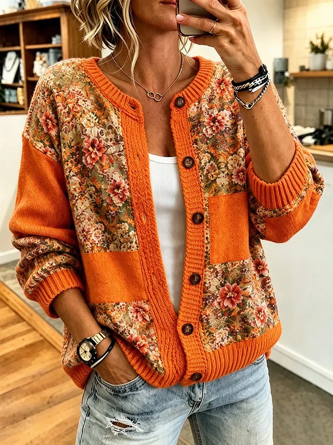 Women'S Casual Maple Leaf Knit Cardigan