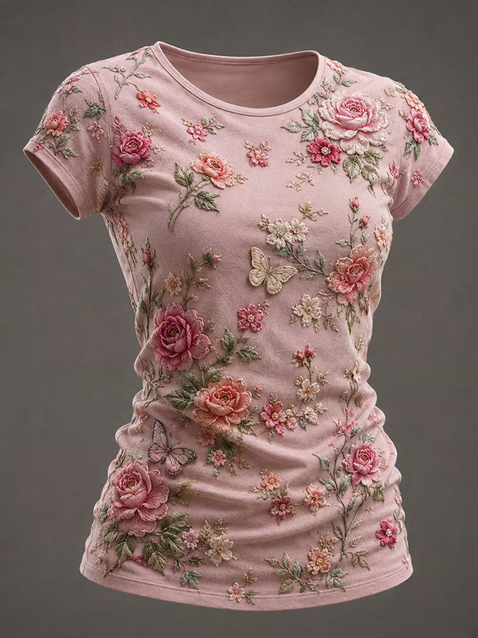 Women'S Pink Art Printed Casual T-Shirt