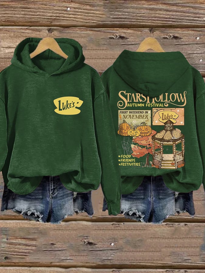 Retro Fall Pumpkins Stars Hollow Autumn Festival First Weekend In November Luke'S Food Friends Festivities Print Hoodie
