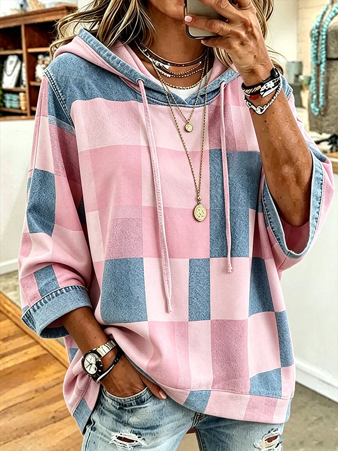 Women'S Vintage Pink Art Print Hoodie