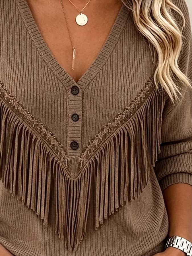 Women's Casual Tassel Patchwork Top