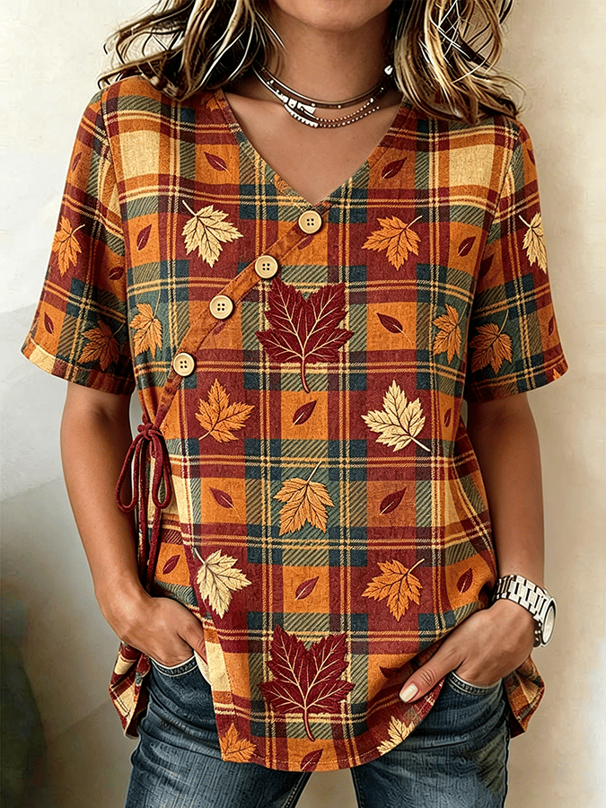 Women's Autumn Maple Leaf Cotton Linen Comfortable Shirt