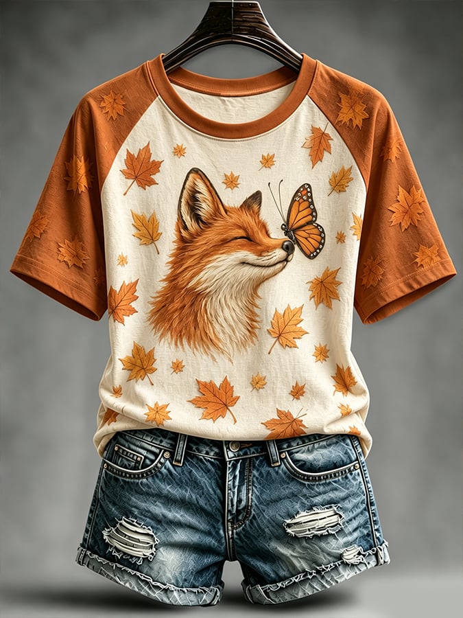 Women'S Casual Autumn Printed Short-Sleeve T-Shirt
