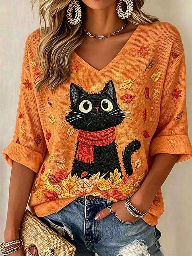 Women's Casual Printed Waffle Top