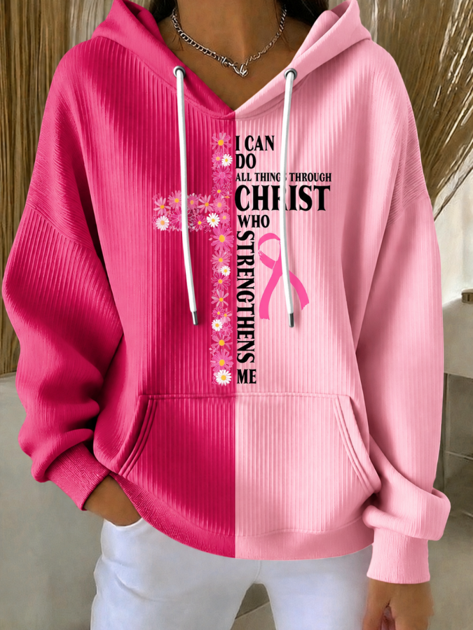 Women'S Pink Printed Hooded Sweatshirt