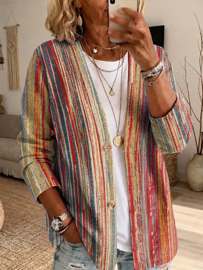Women's Autumn/Winter Gradient Print Cardigan