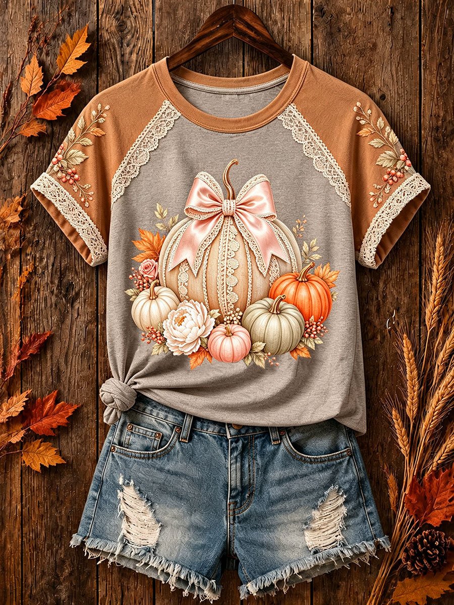Women's Retro Fall Print Comfortable T-Shirt