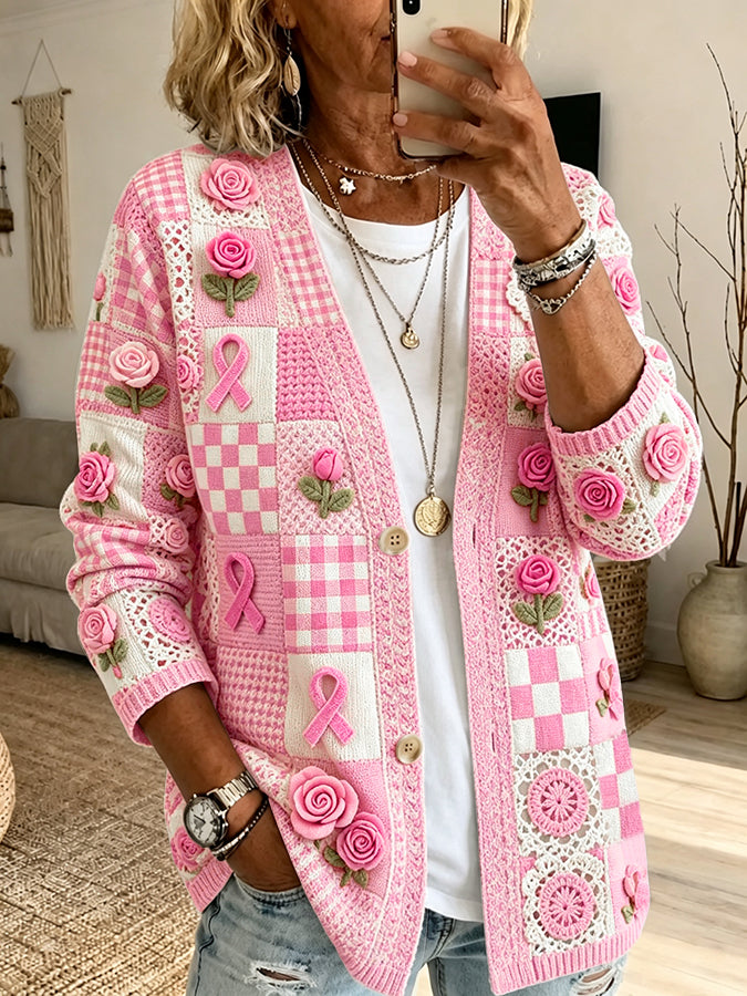 Women'S Casual Pink gradient Cardigan Top