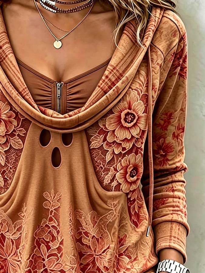 Women'S Printed Faux-Layered Top
