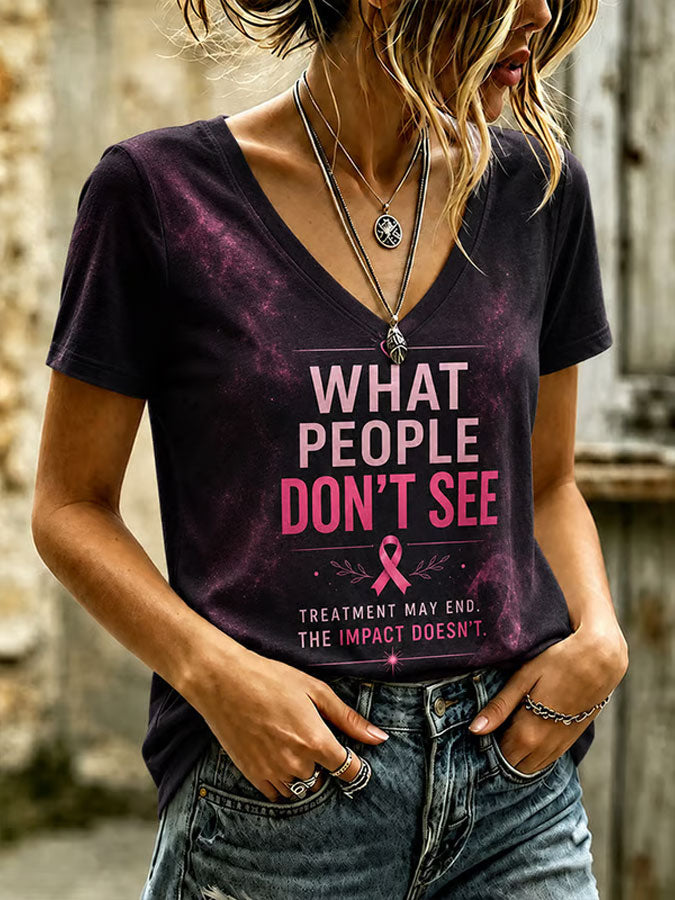 Women'S Breast Cancer Printed V-Neck T-Shirt