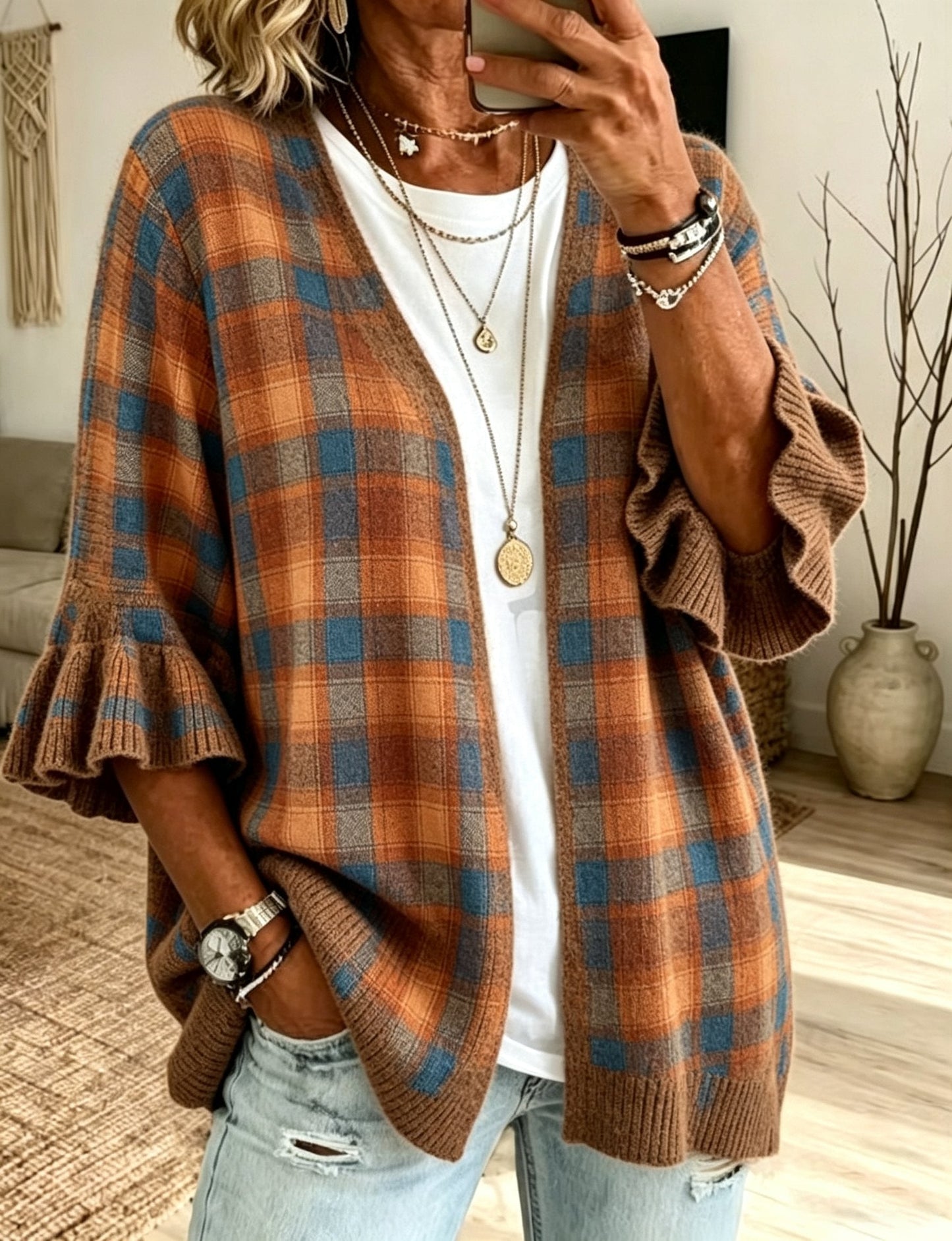 Women's Fall Patchwork Pumpkin Print Cardigan