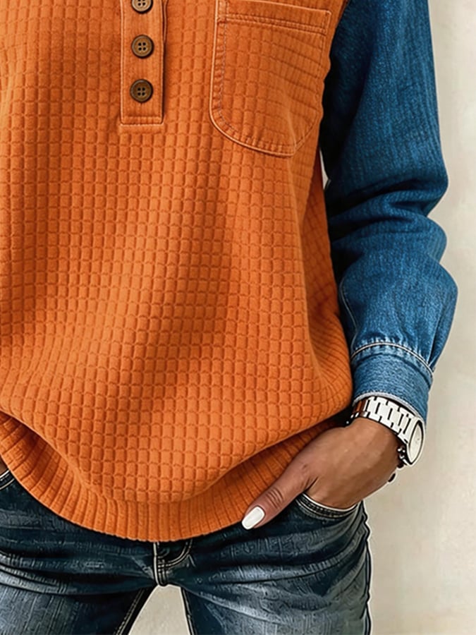 Women's Casual Color-Block Lapel Sweatshirt