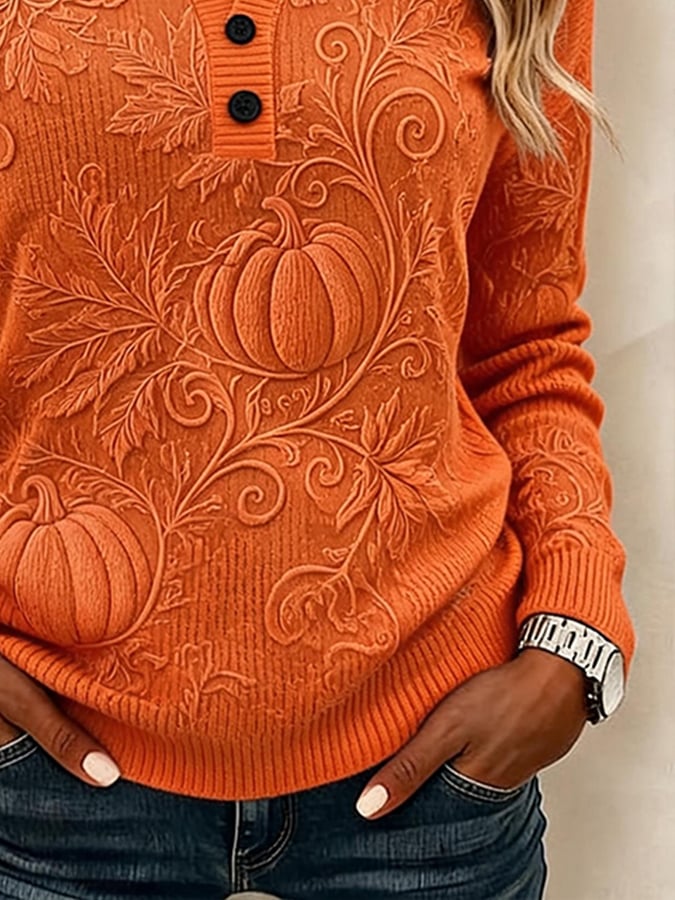 Women's Casual Printed Loose-Fit Henley Shirt