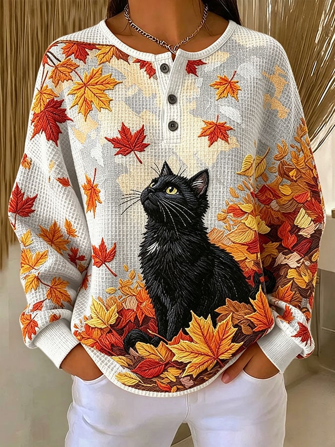 Women's Casual Printed Waffle Top