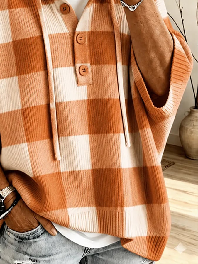 Women's Autumn Plaid Print Ribbed Hoodie