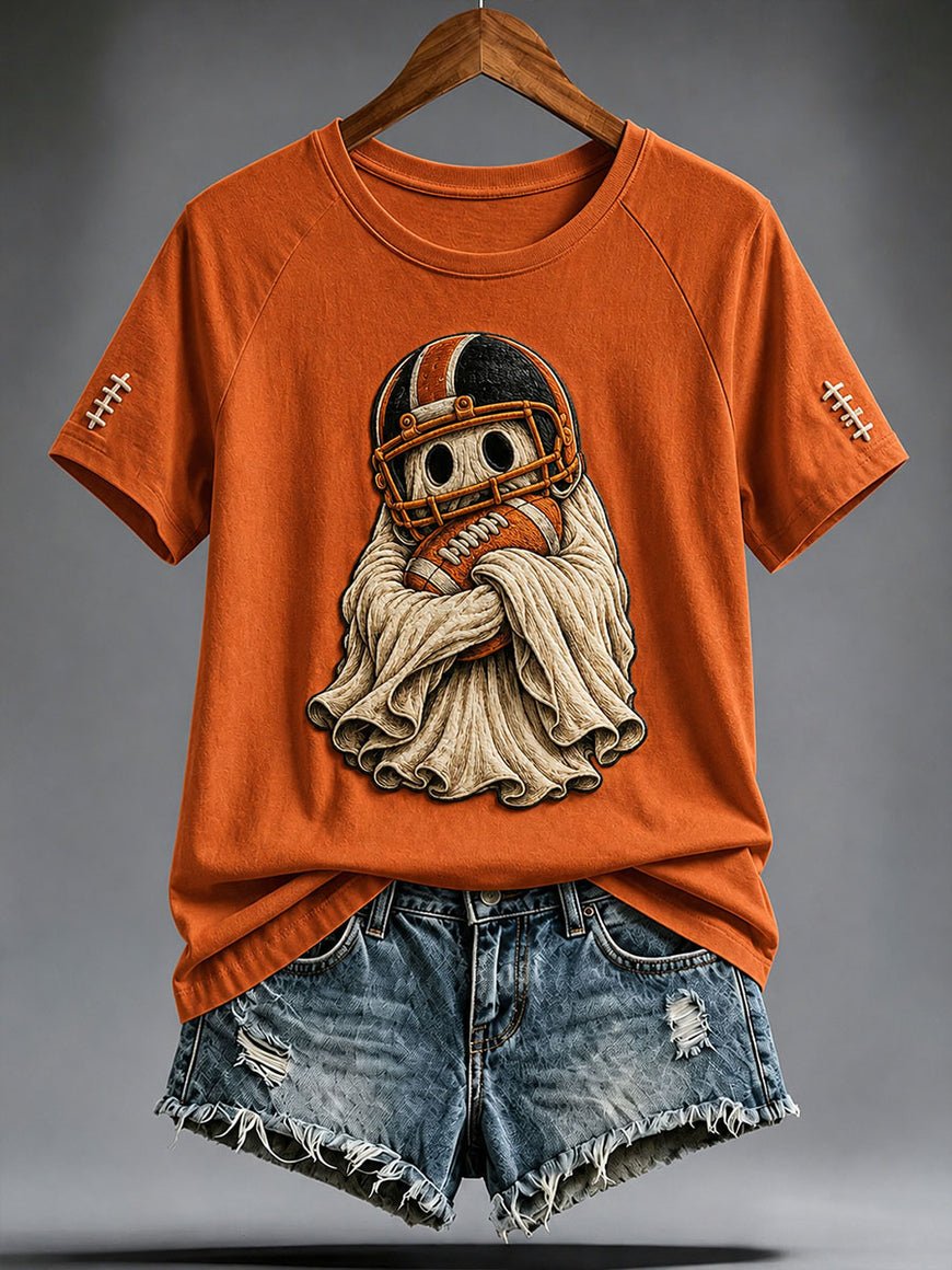 Women's Cute Football Ghost Print T-Shirt