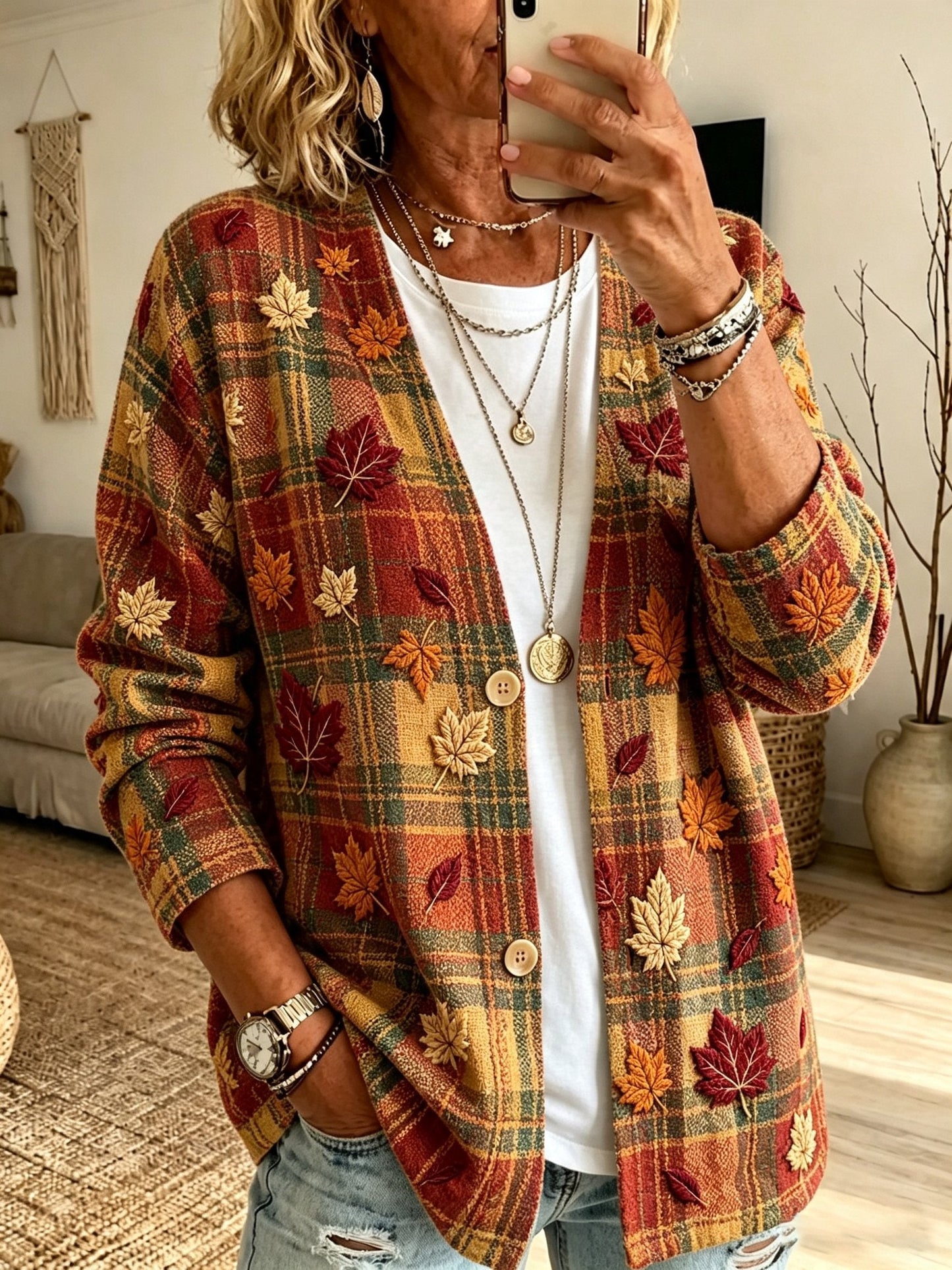 Women's Fall Patchwork Pumpkin Print Cardigan