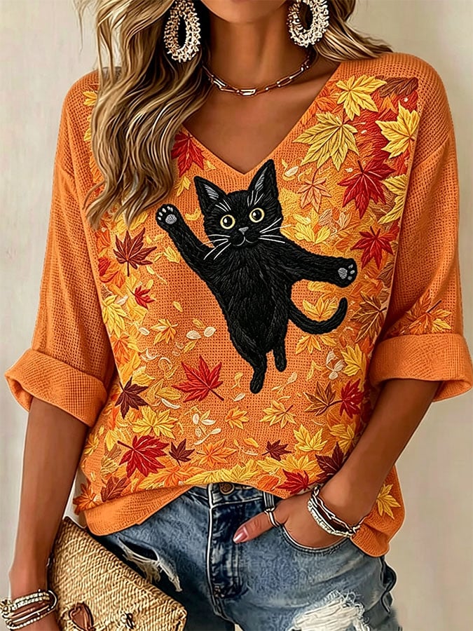 Women's Casual Printed Waffle Top