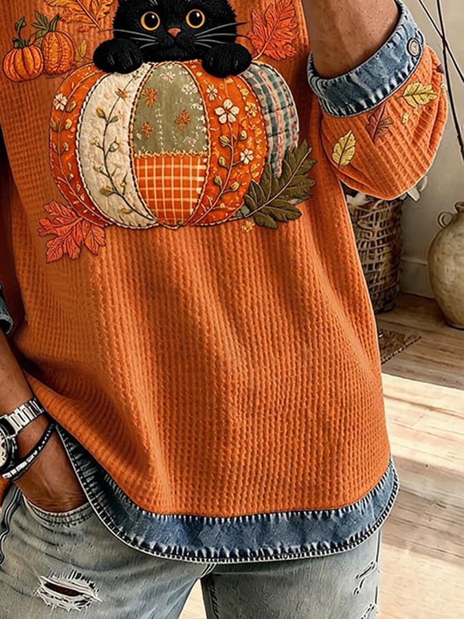 Women's Casual Crew-Neck Printed Panel Sweatshirt