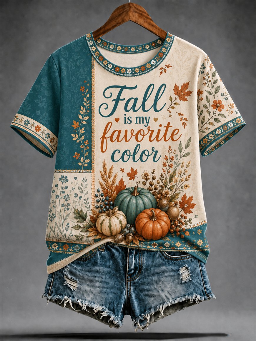 Women's Fall Funny Casual Graphic Print T-Shirt