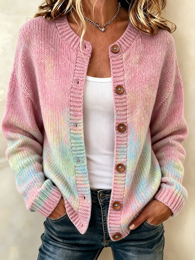 Ladies' Casual Gradient Knitted Cardigan Top