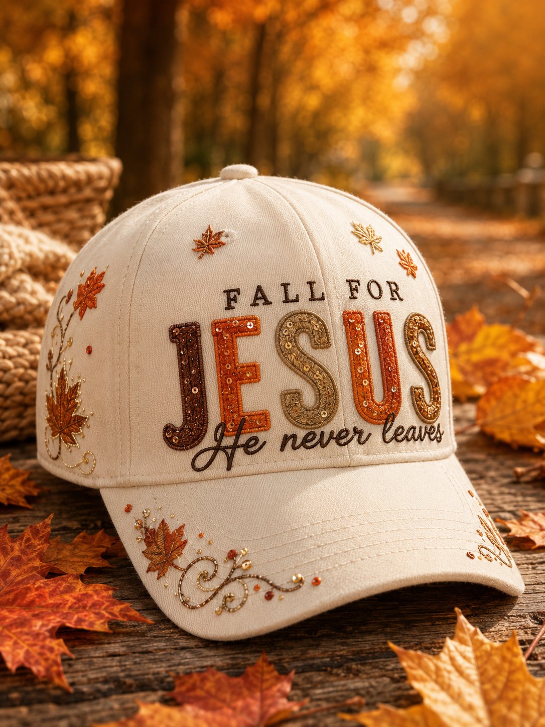 Unisex Fall For Jesus He Never Leaves Art Printed Hat