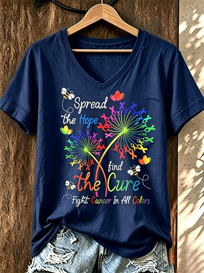 Women's All Cancer Awareness Printed Casual T-shirt