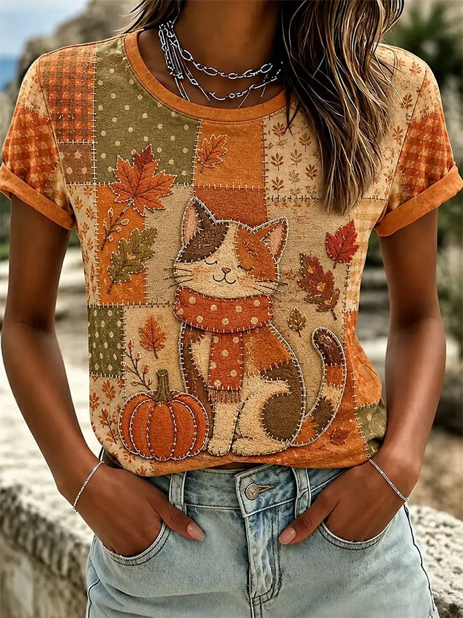 Women's Autumn Fall Cat Printed Top