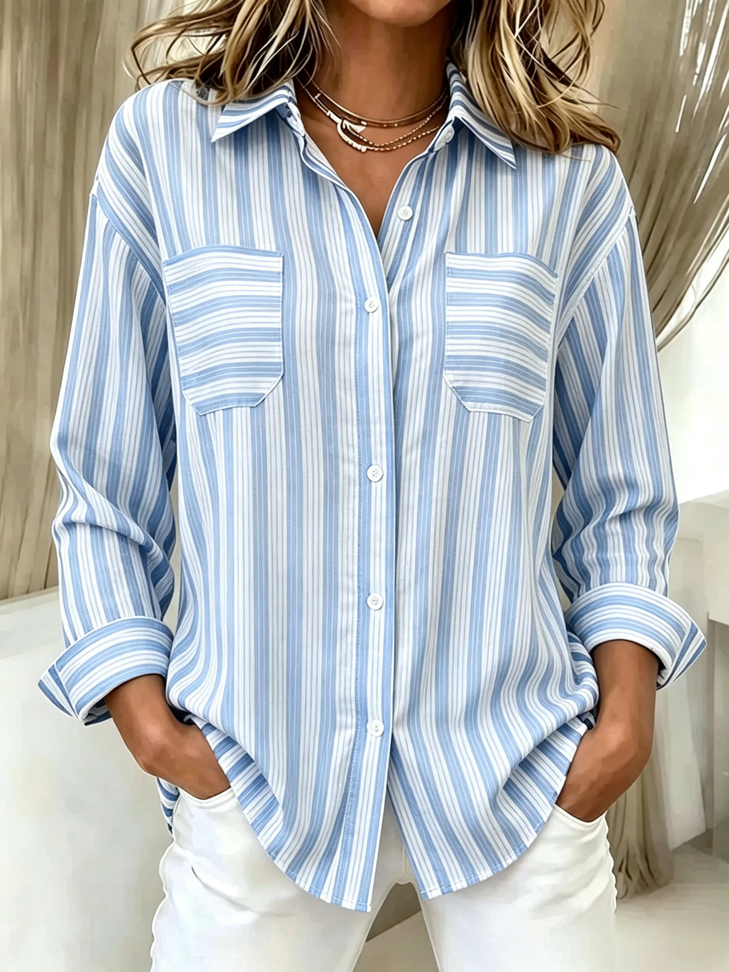 Women's Casual Striped Long Sleeved Shirt