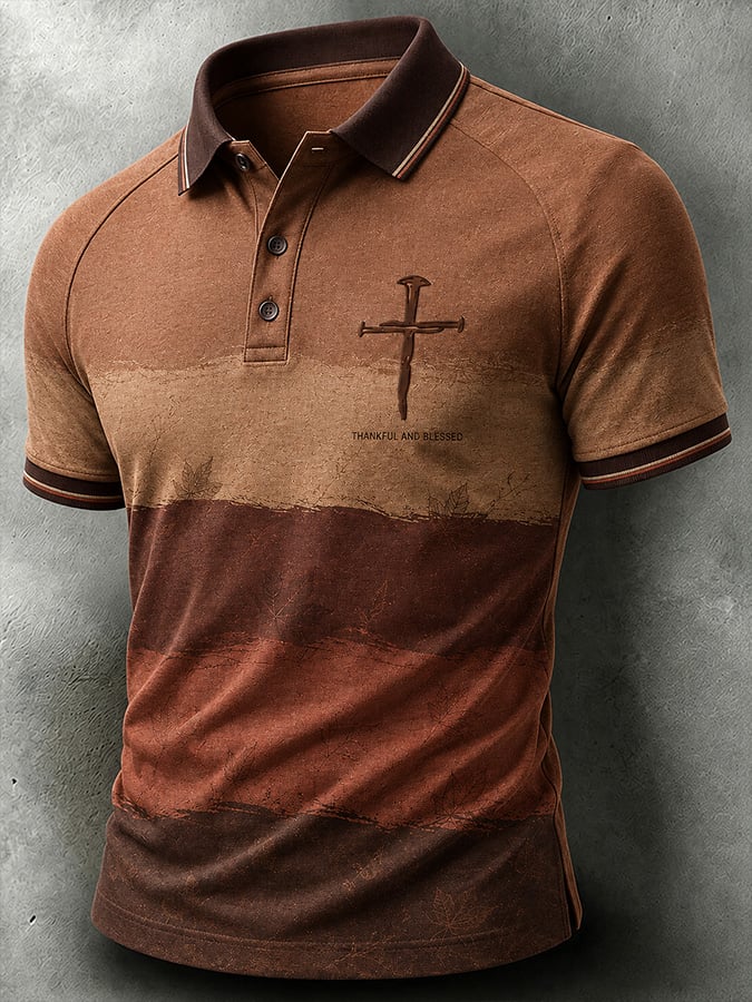 Men's Vintage Autumn "Faith" Print Polo Shirt